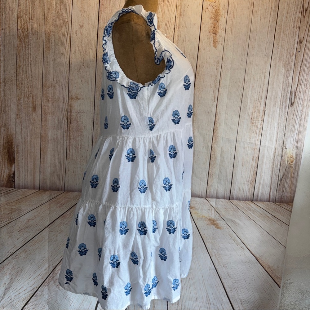 A Loves A Floral Embroidered Tiered Babydoll Mini Dress, Blue & White, Ruffle L - Picture 5 of 12